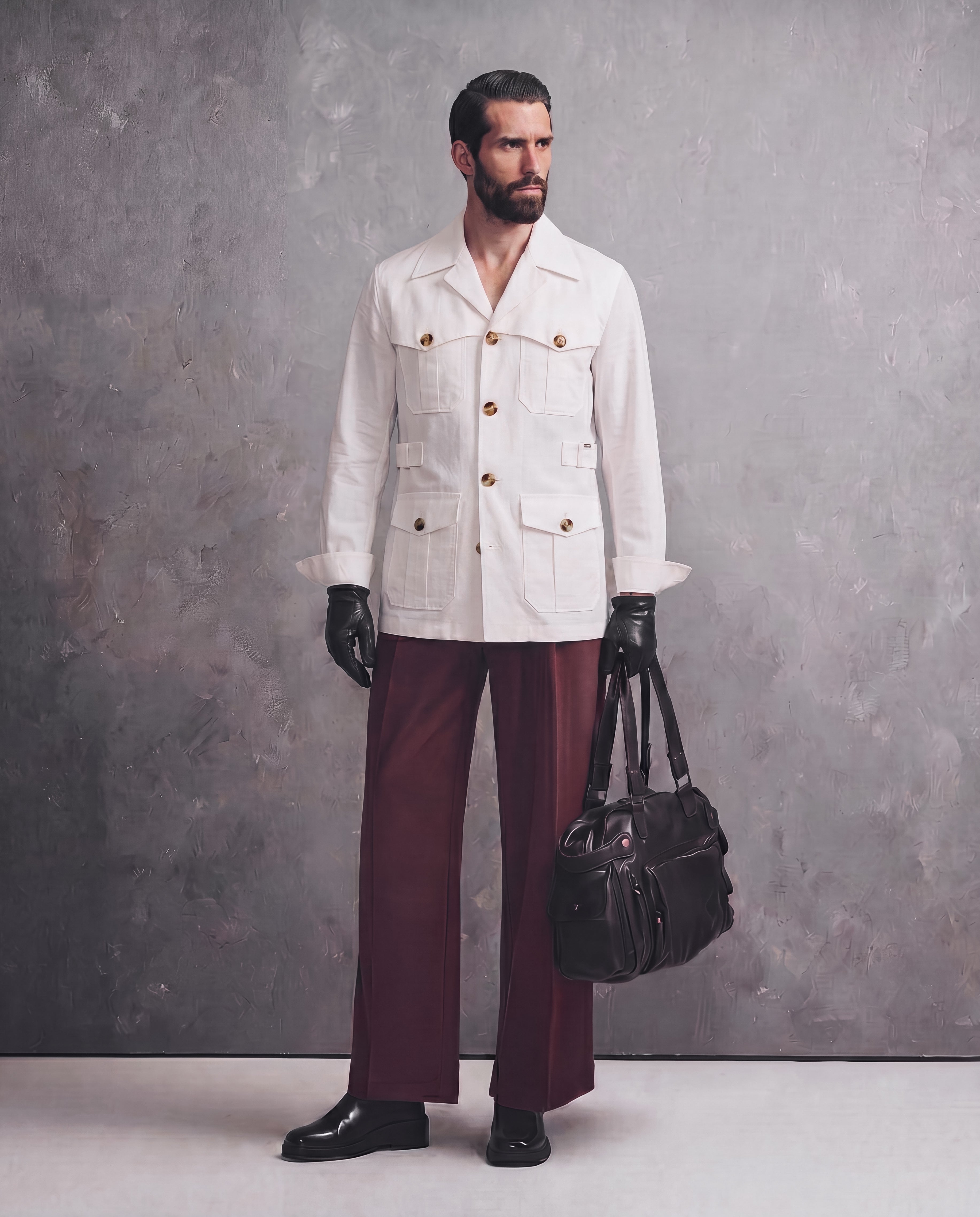 White Textured Marshal Safari Shirt