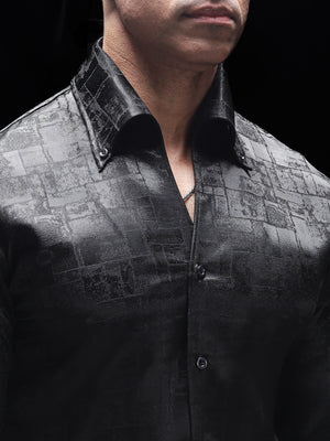 Black Bronx Jacquard Cooper Collar Shirt
