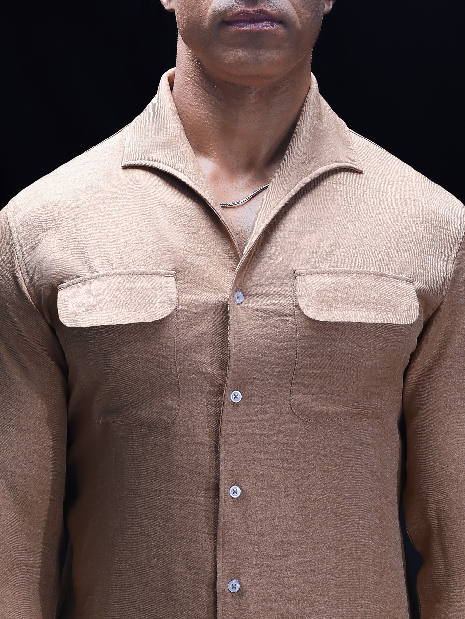 British Tan One Piece Lapel Collar Shirt