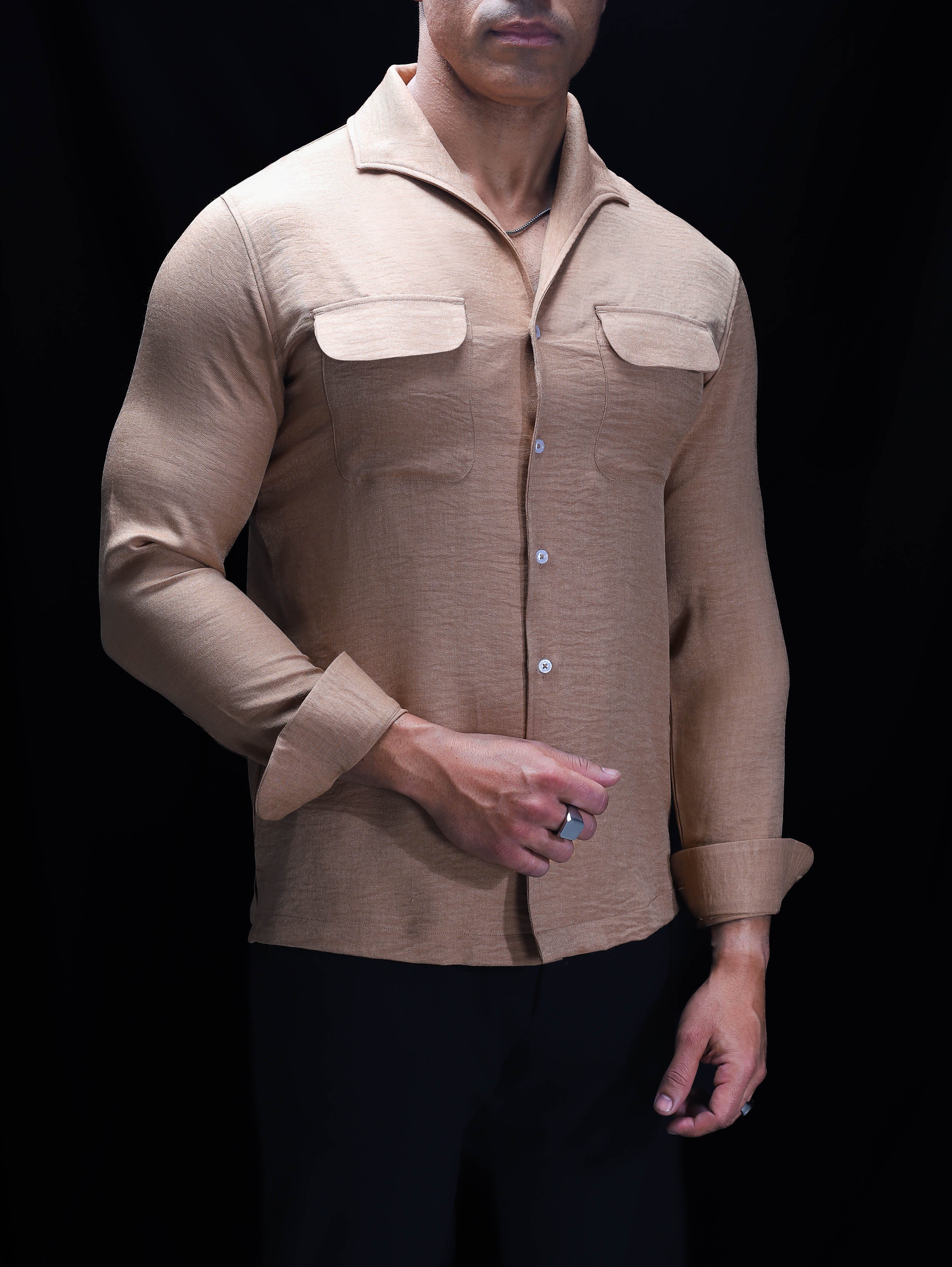 British Tan One Piece Lapel Collar Shirt