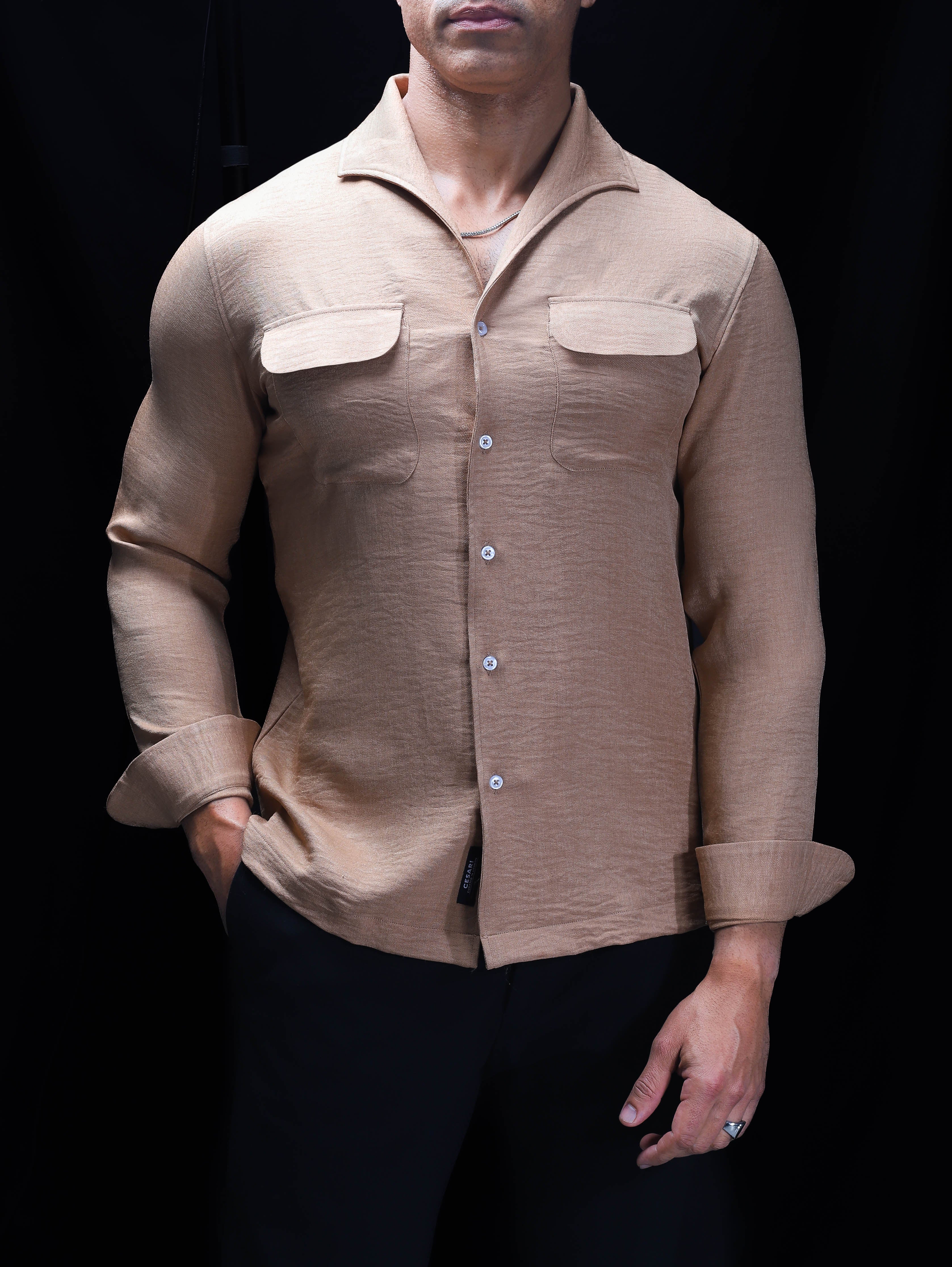 British Tan One Piece Lapel Collar Shirt