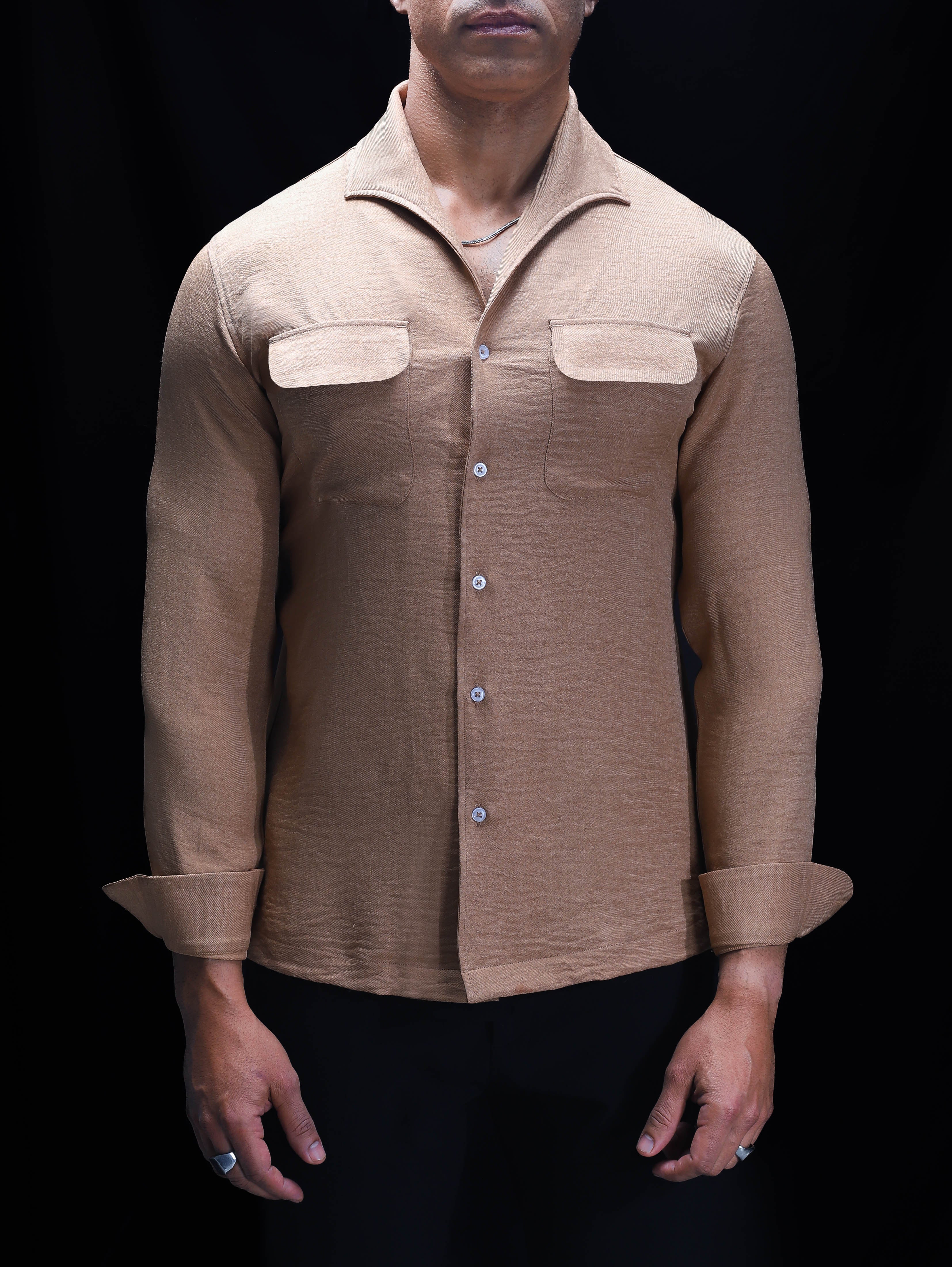 British Tan One Piece Lapel Collar Shirt