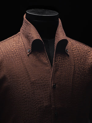 Brown Croco Jacquard Cooper Collar Shirt
