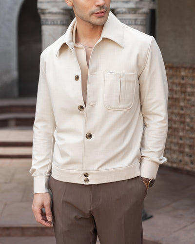 Beige Tailored Trucker Shacket