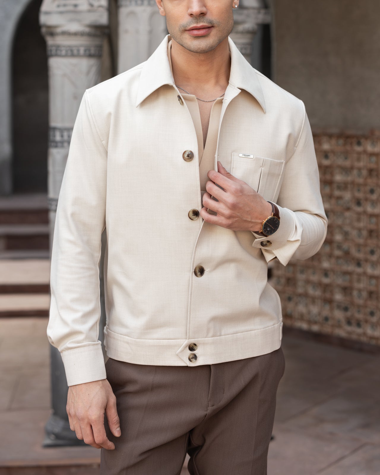 Beige Tailored Trucker Shacket