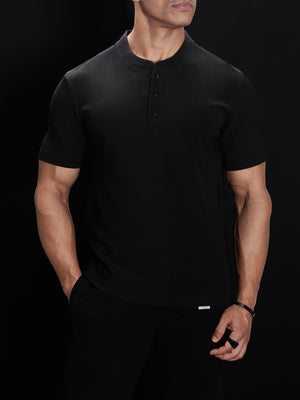 Black Henley Heavyweight Textured Tshirt