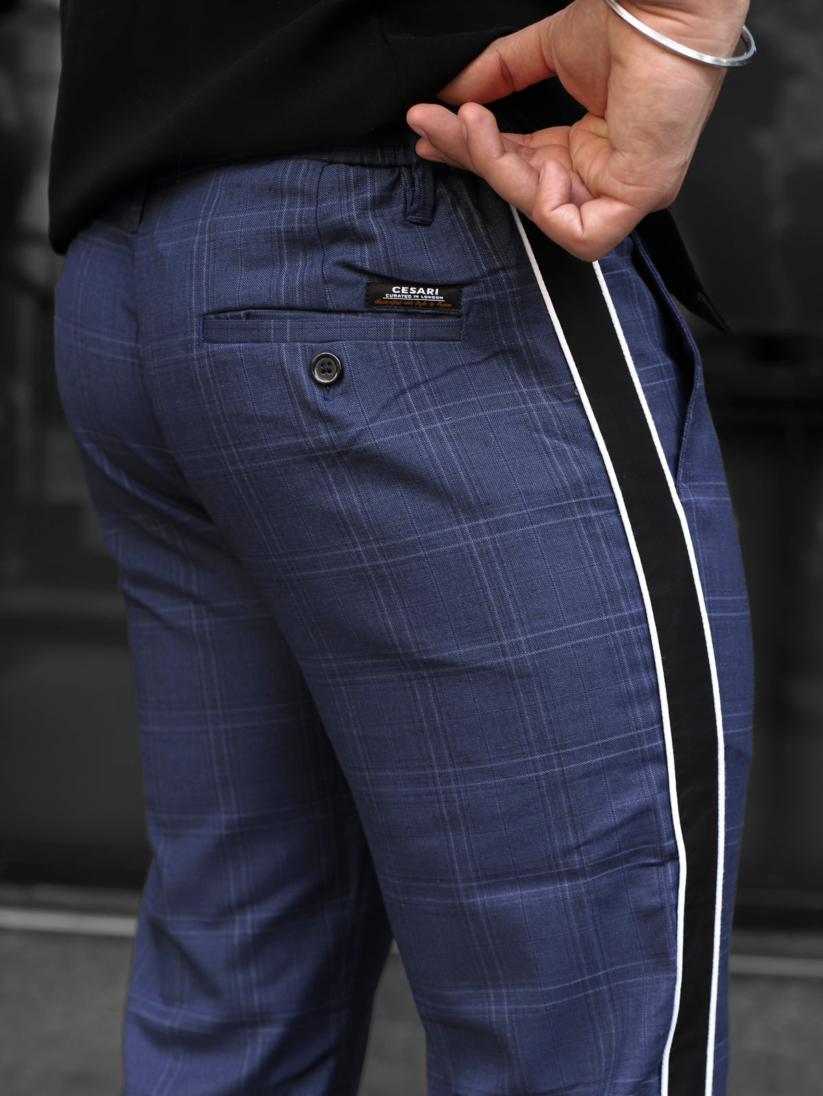 Blue Side Tape Check Pants