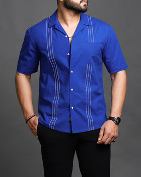 Blue Topstitched Cuban Shirt (Studio Collection)