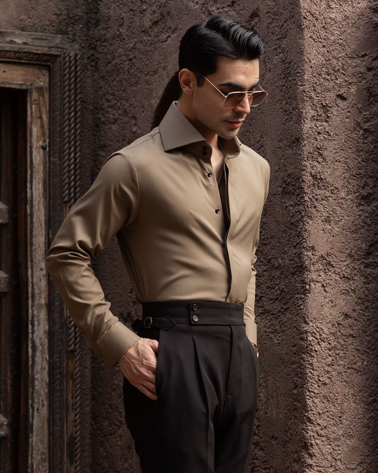 Burnt Black Single Pleated Gurkha Trousers (Fit 201 : Tailored Straight - High Rise)