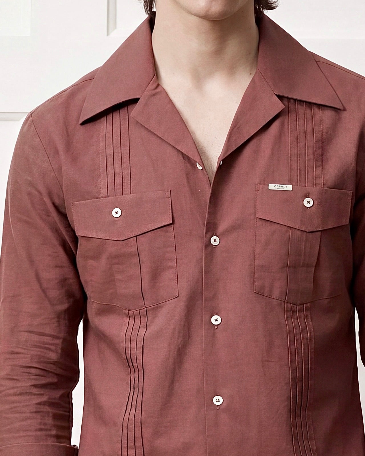 Pantone Rust Pintucks Cuban Shirt