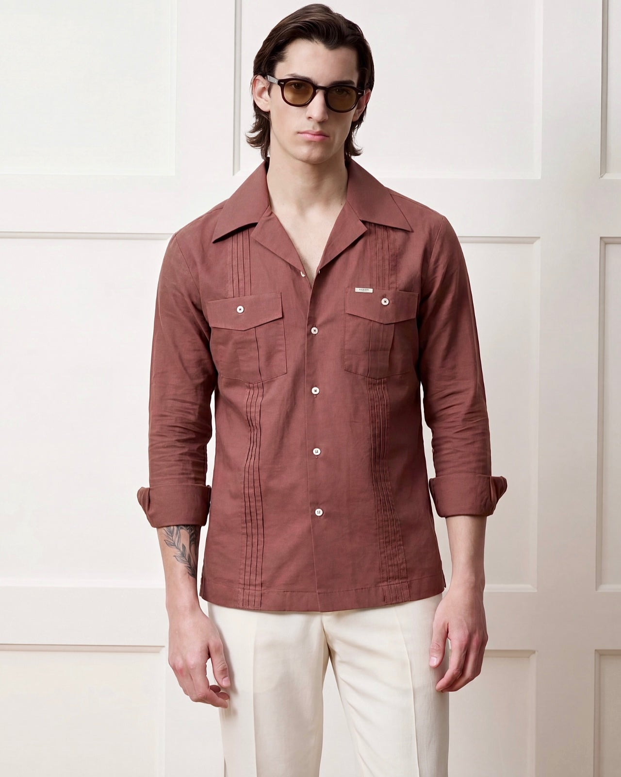 Pantone Rust Pleated Cuban Shirt
