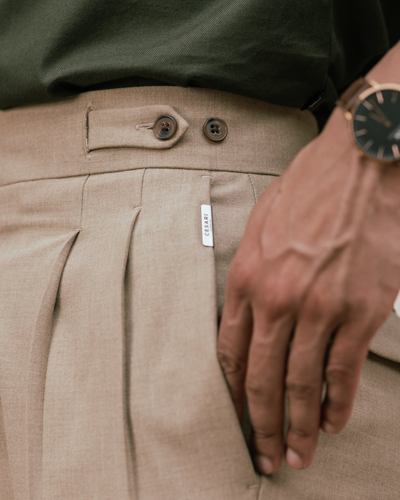 Camel Seville Double Pleated Gurkha Trousers
