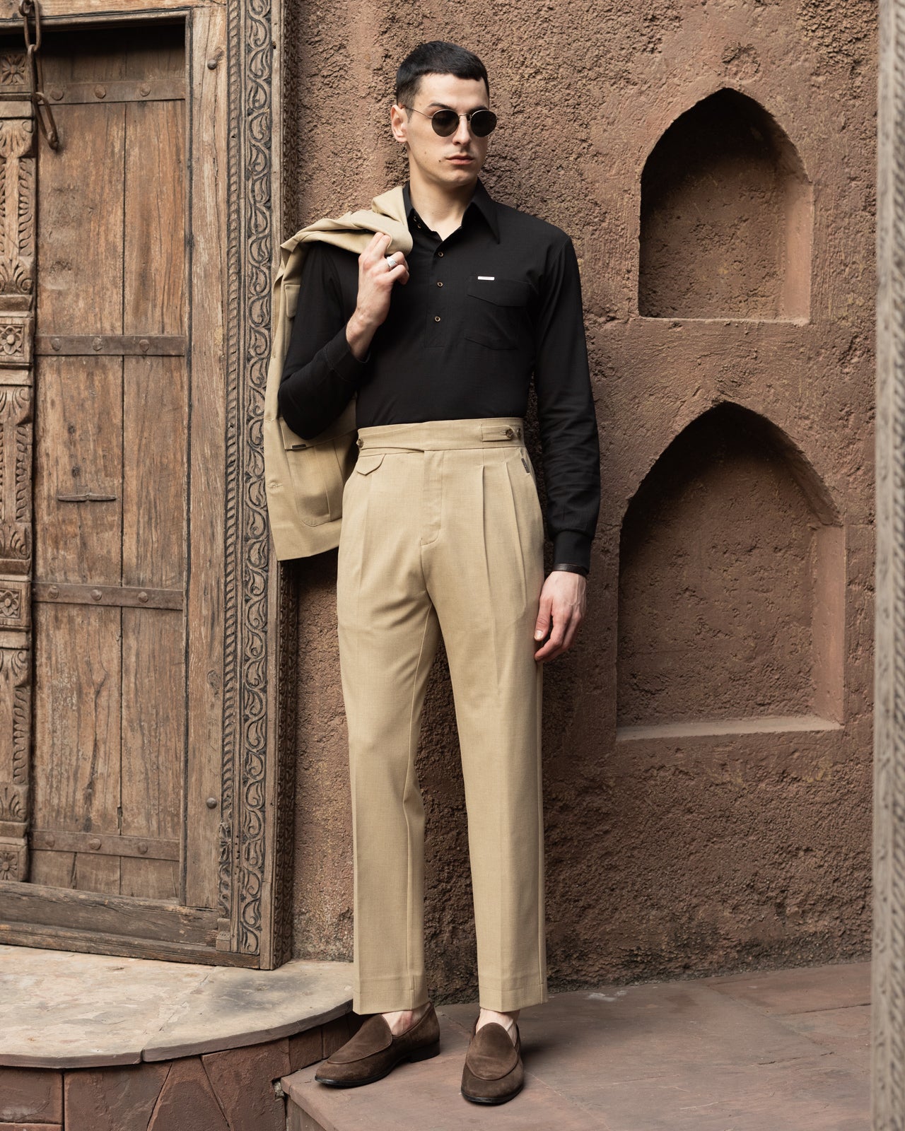 Camel Seville Double Pleated Gurkha Trousers