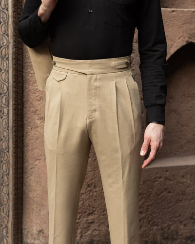 Camel Seville Double Pleated Gurkha Trousers