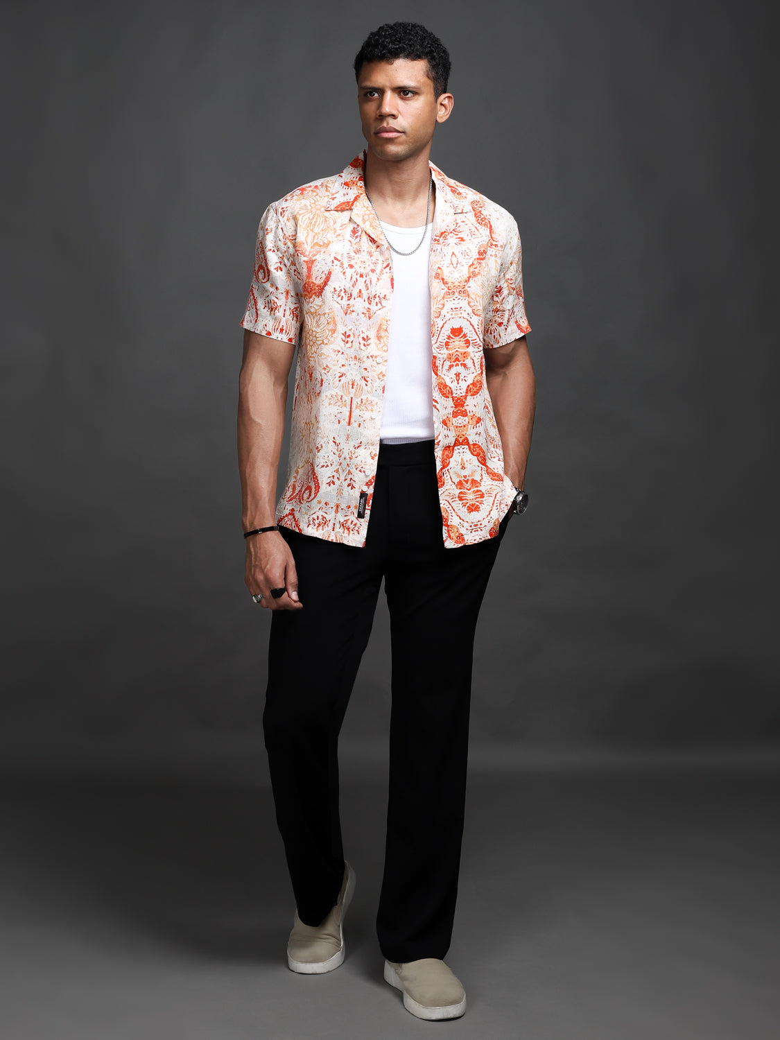 Crimson Red Printed Linen Shirt