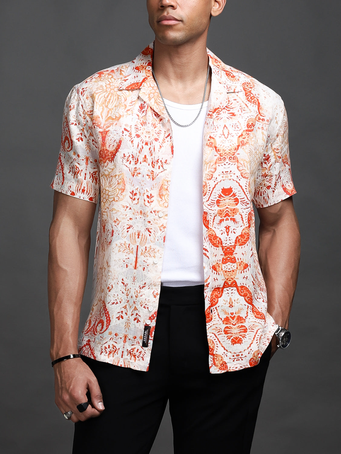 Crimson Red Printed Linen Shirt