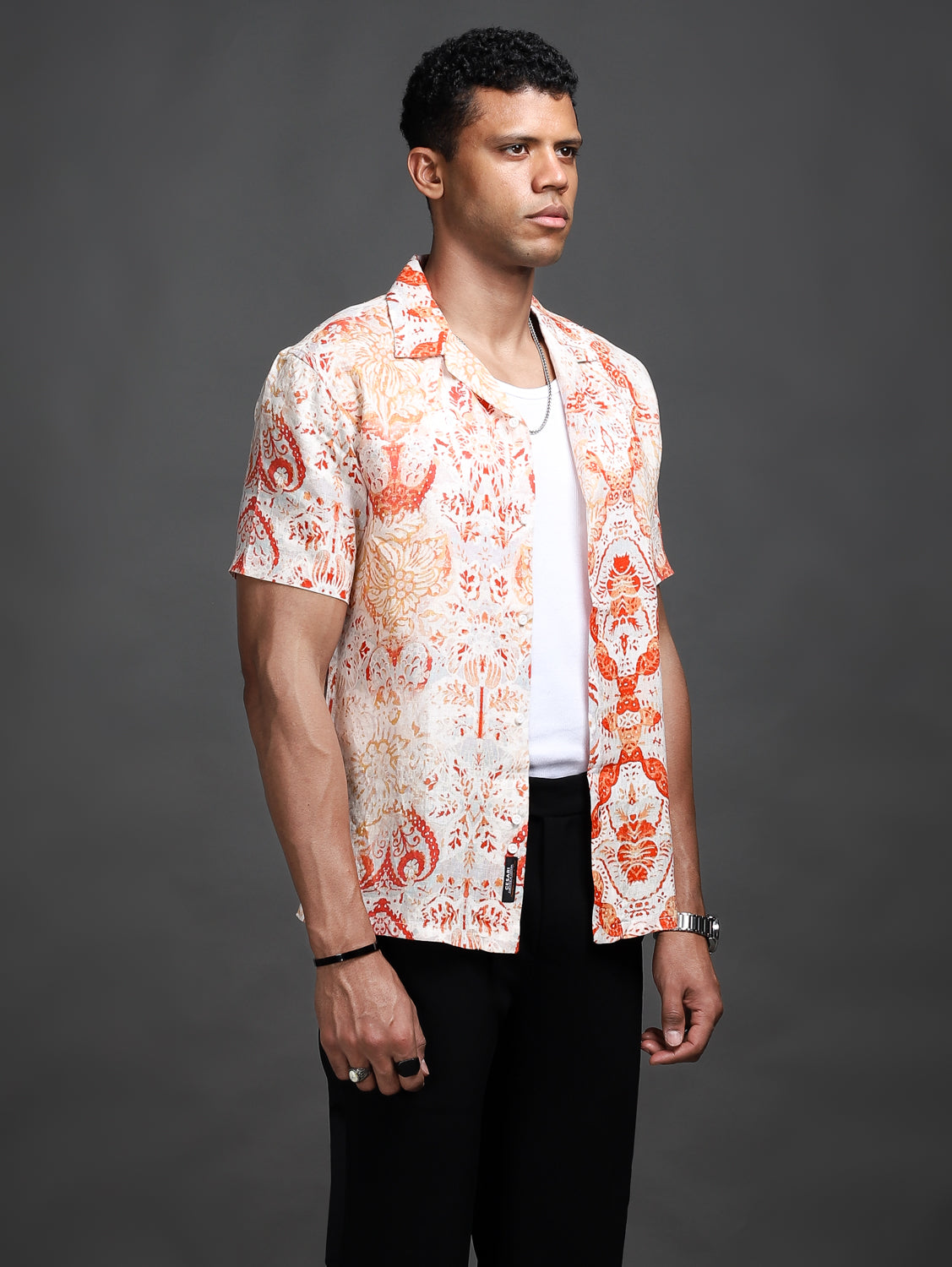 Crimson Red Printed Linen Shirt