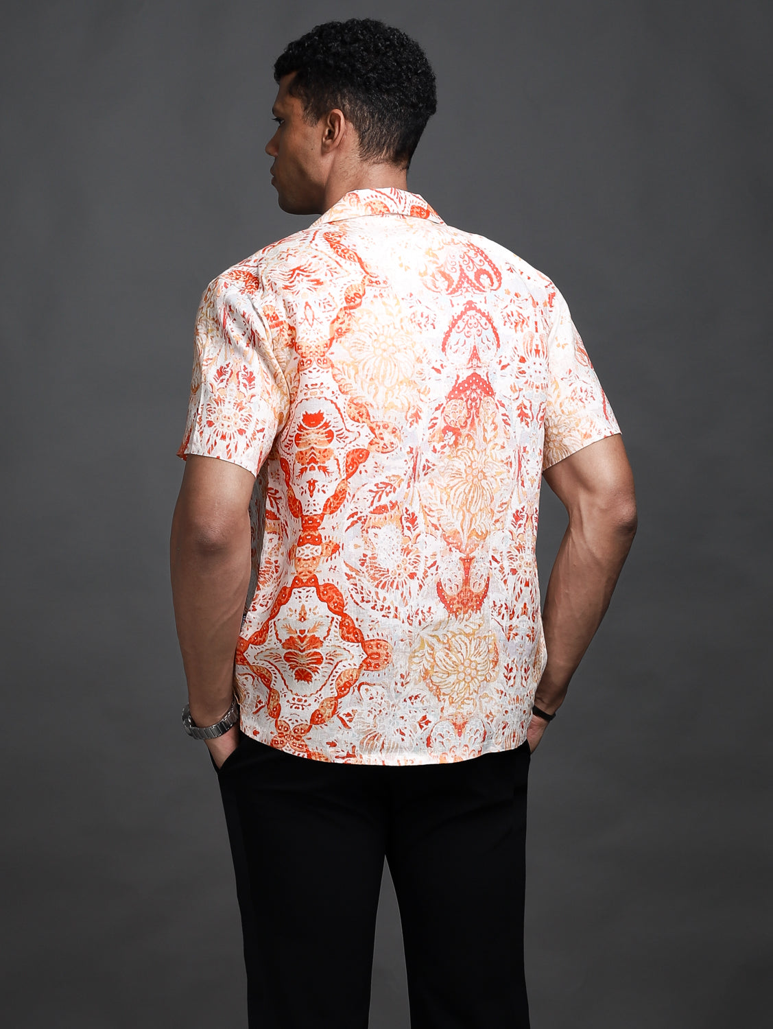 Crimson Red Printed Linen Shirt