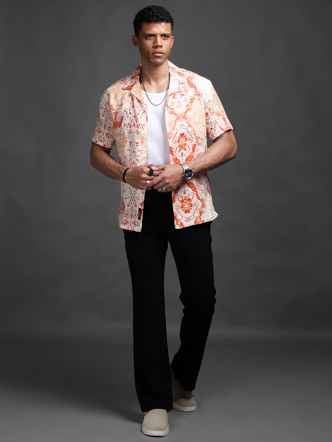 Crimson Red Printed Linen Shirt