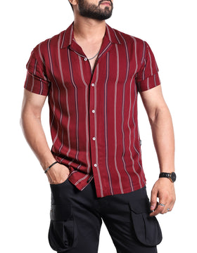 Crimson Striped Cuban Shirt