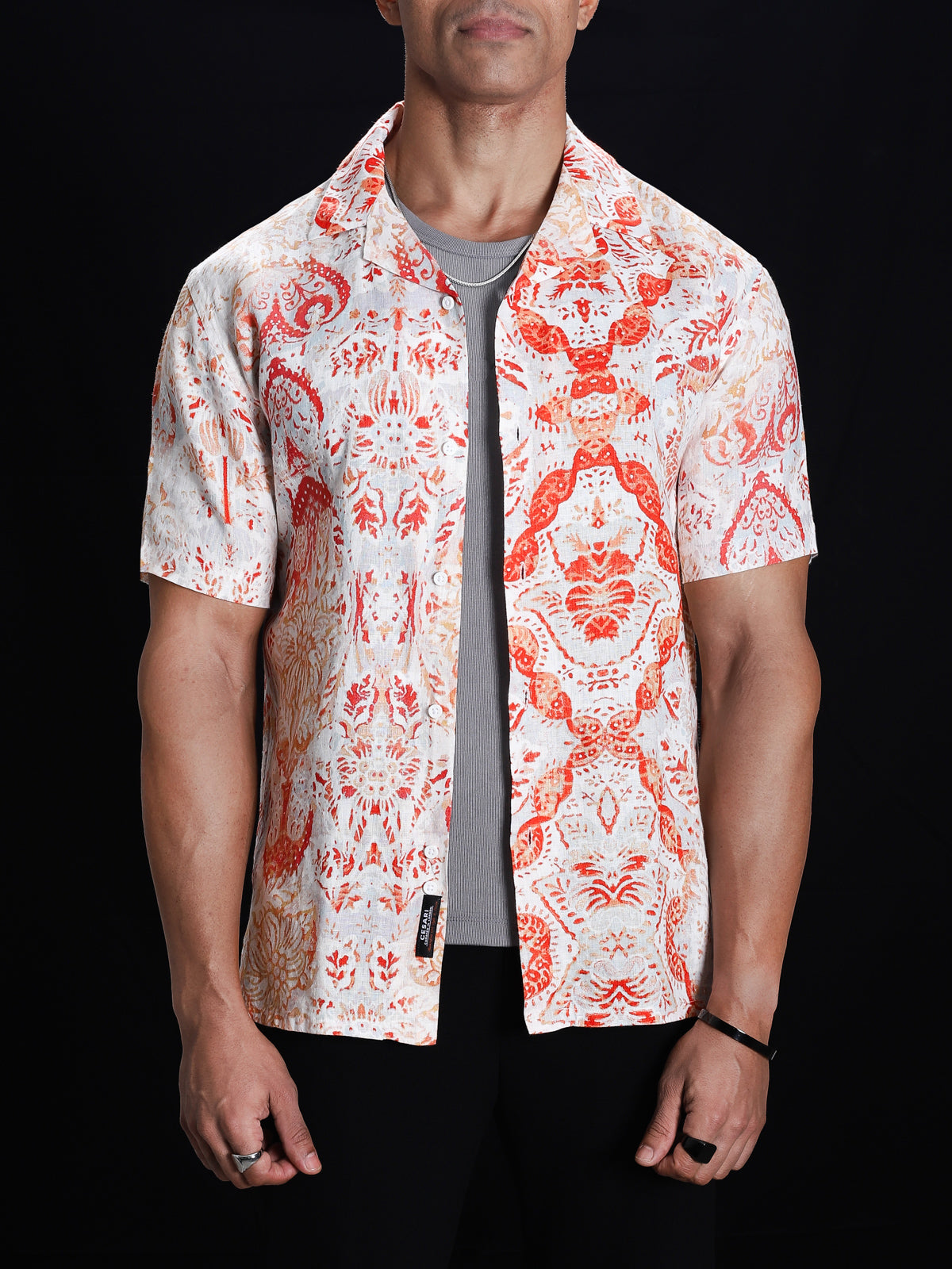 Crimson Red Printed Linen Shirt