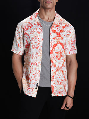 Crimson Red Printed Linen Shirt