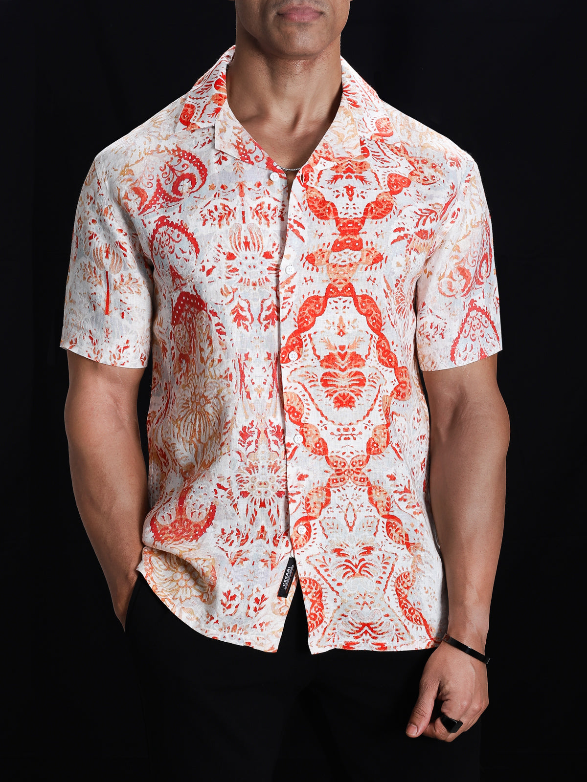 Crimson Red Printed Linen Shirt