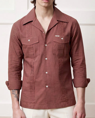 Pantone Rust Pintucks Cuban Shirt