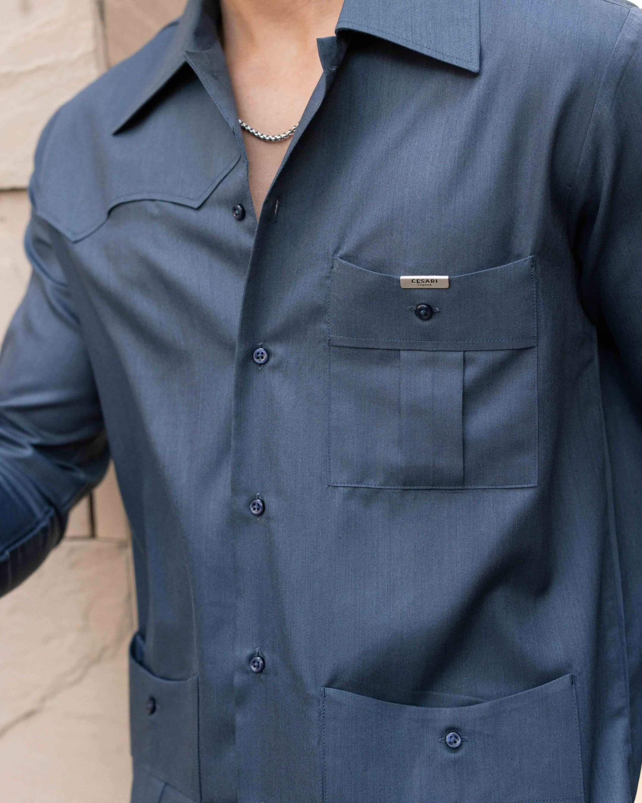 Ash Blue 3-Pockets Elevated Shirt