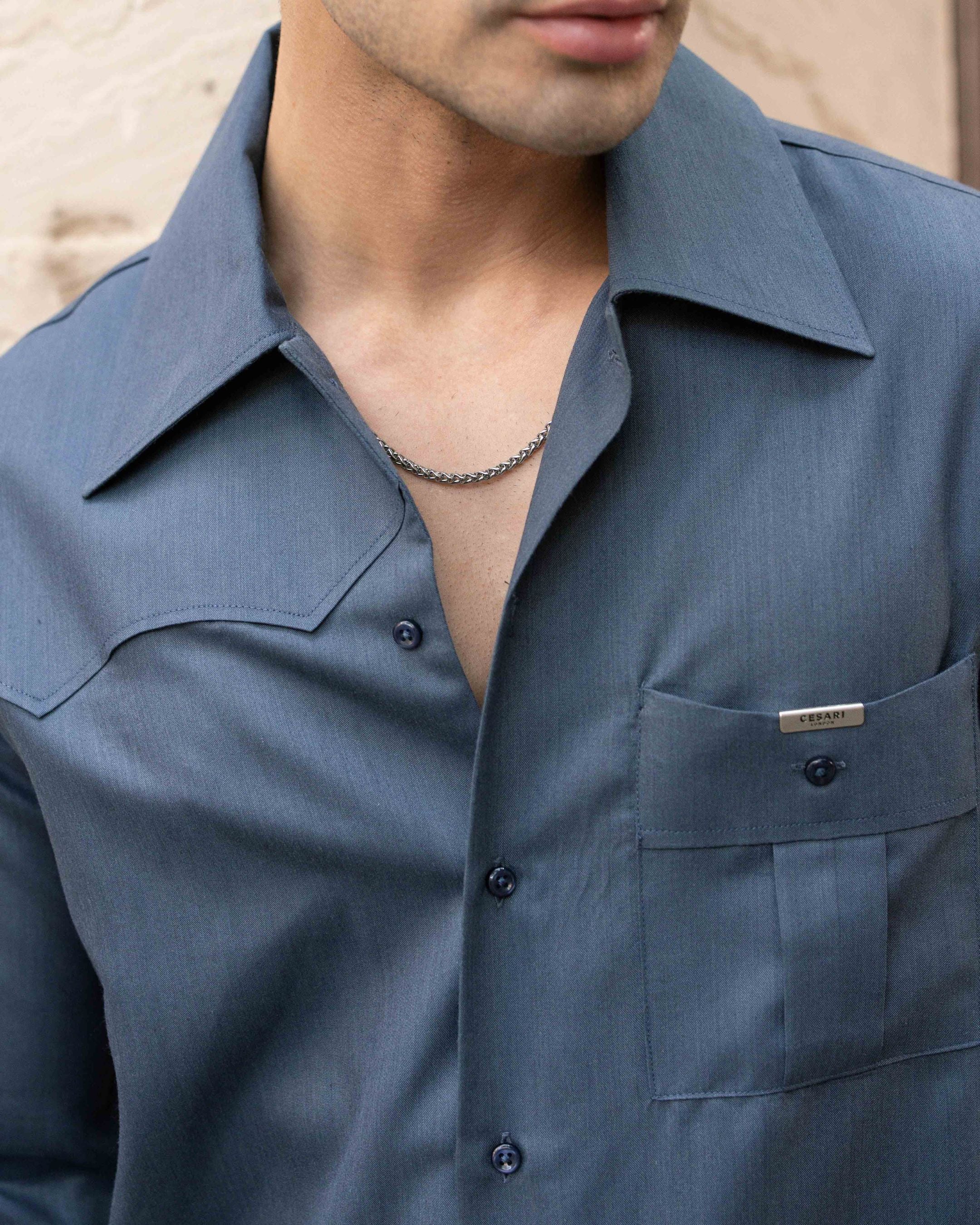 Ash Blue 3-Pockets Elevated Shirt