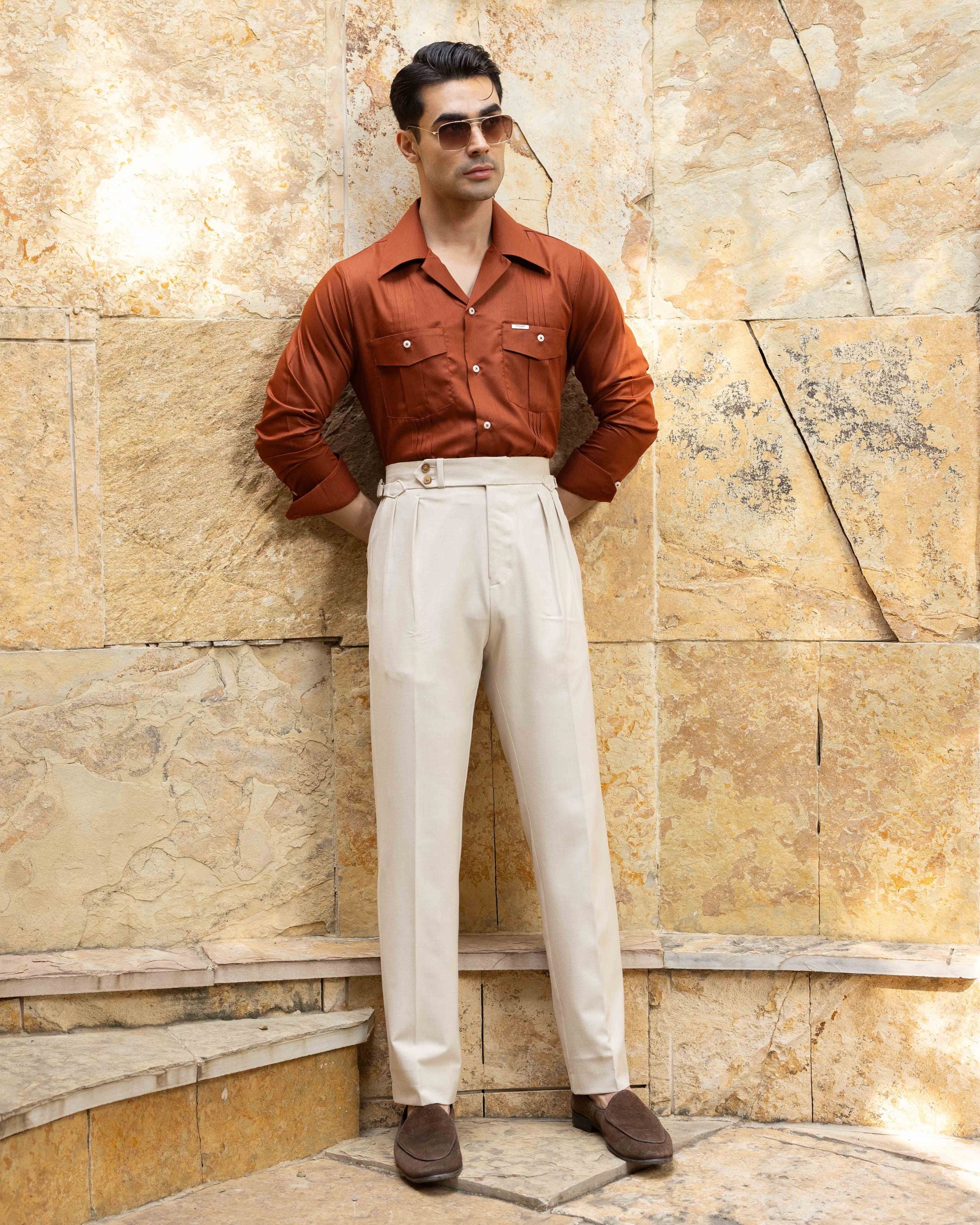 Molten Rust Pleated Cuban Shirt