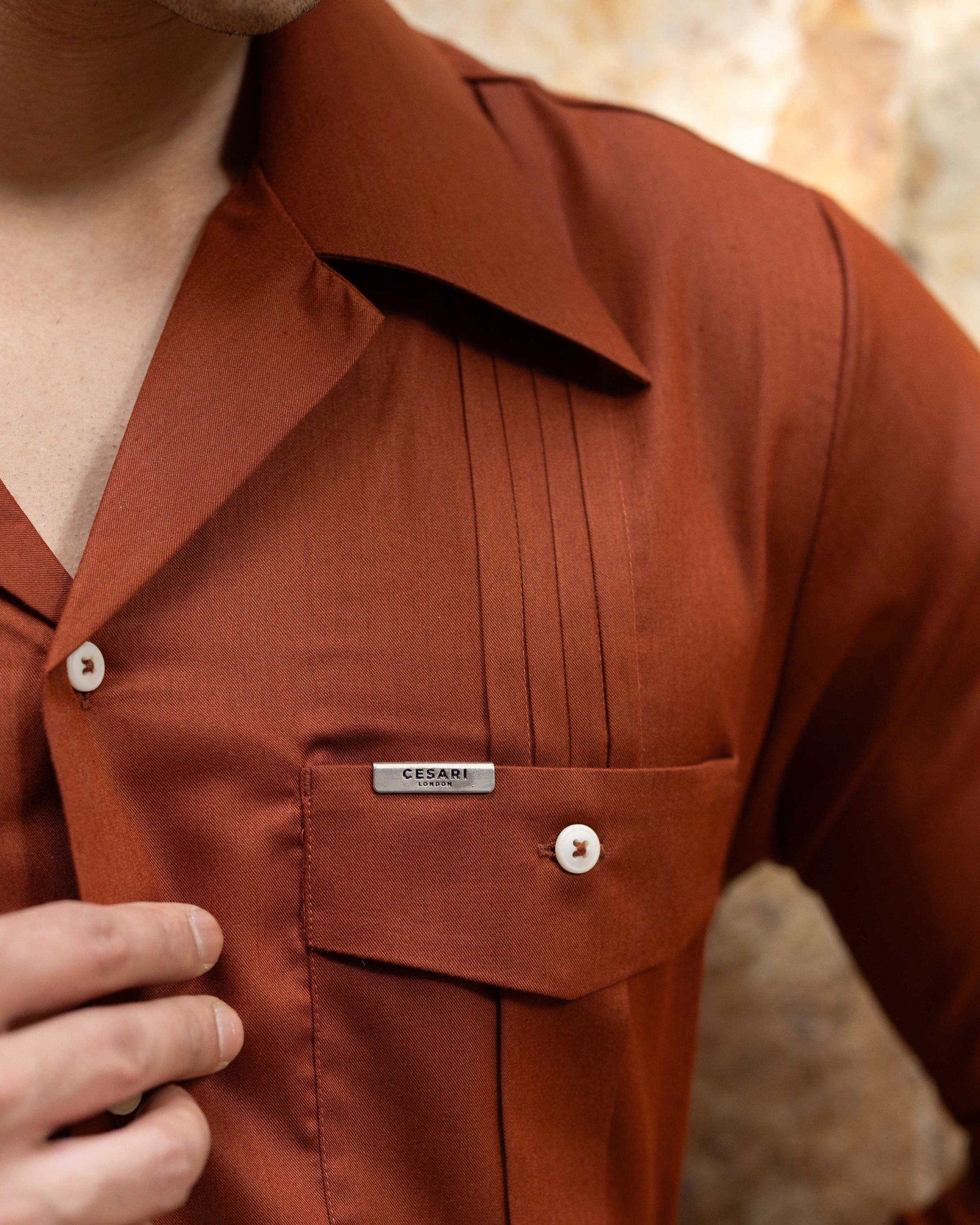 Molten Rust Pleated Cuban Shirt
