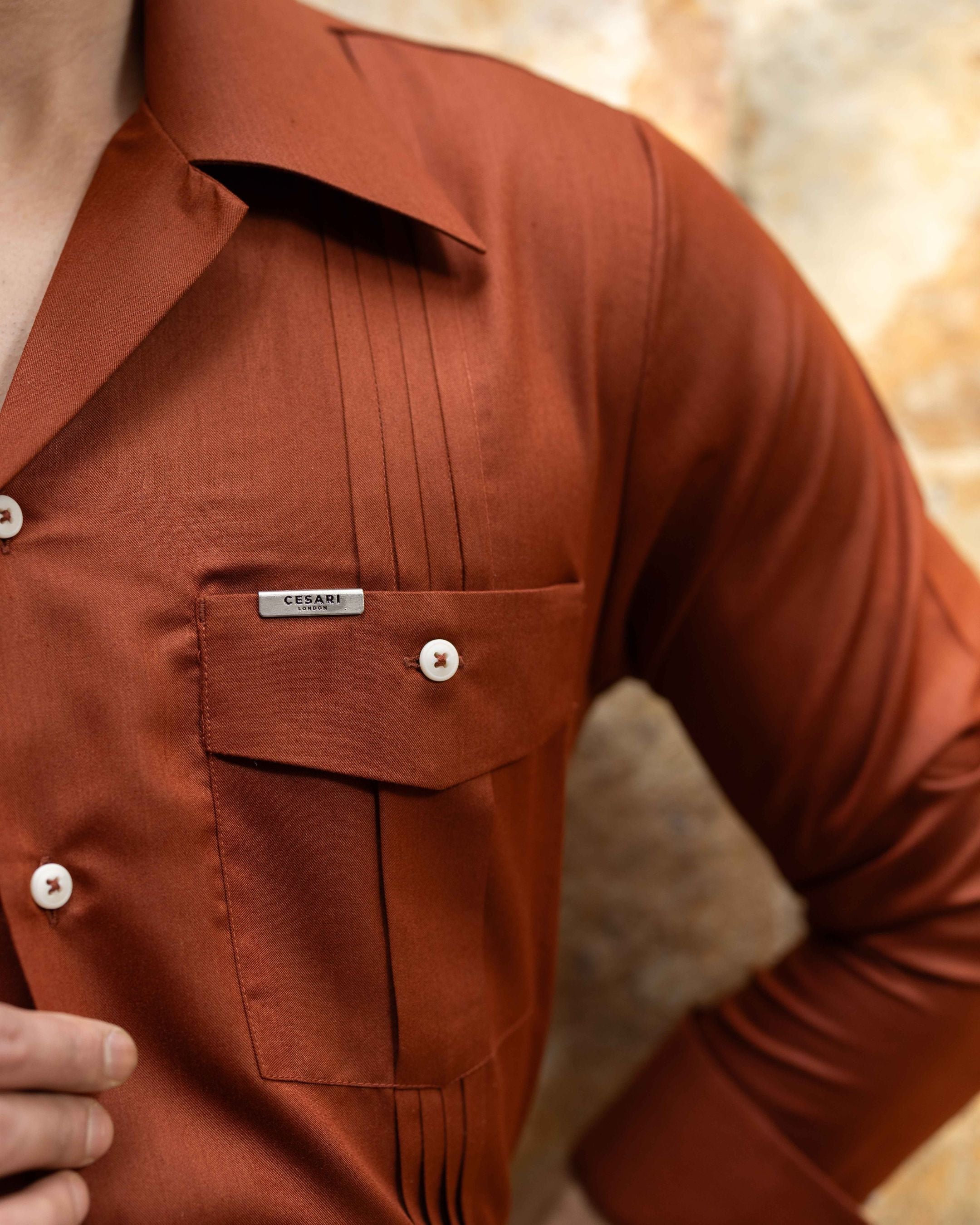 Molten Rust Pleated Cuban Shirt
