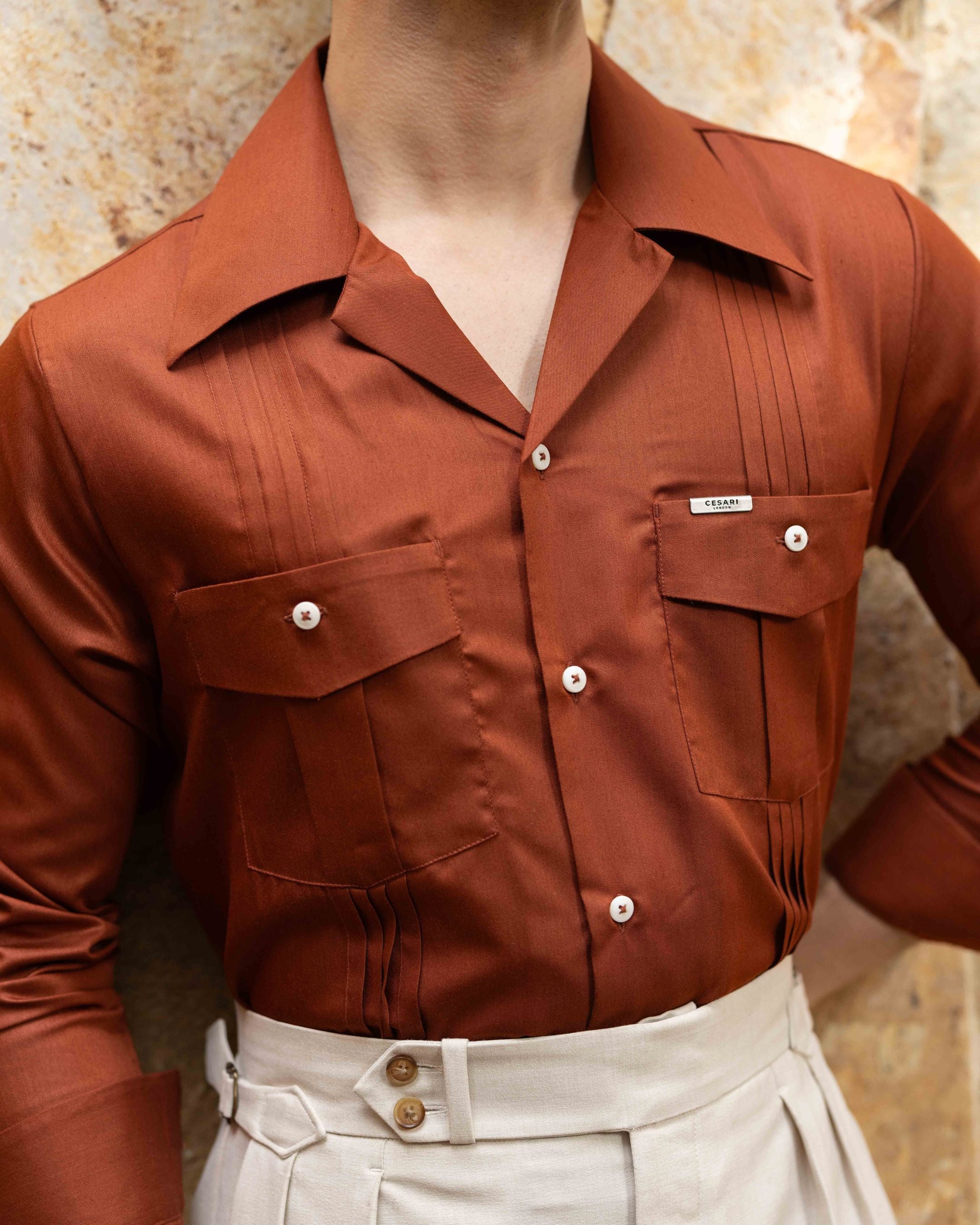 Molten Rust Pleated Cuban Shirt