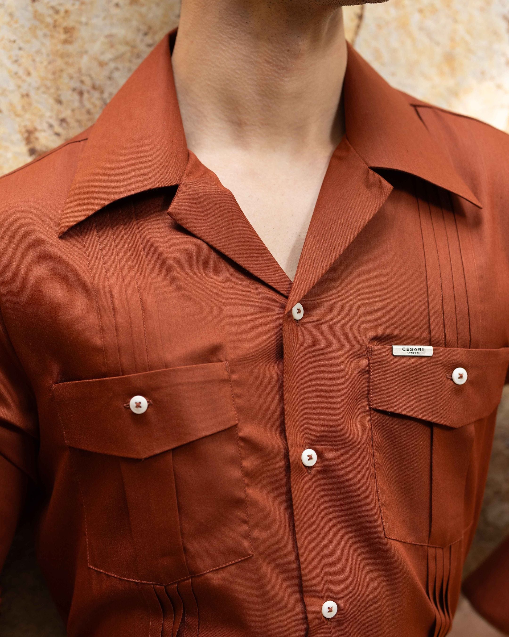 Molten Rust Pleated Cuban Shirt
