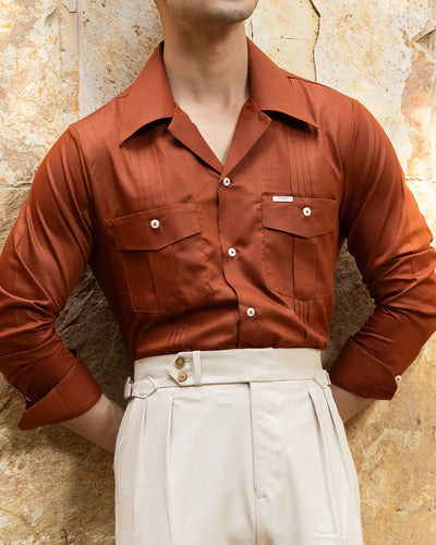Molten Rust Pleated Cuban Shirt