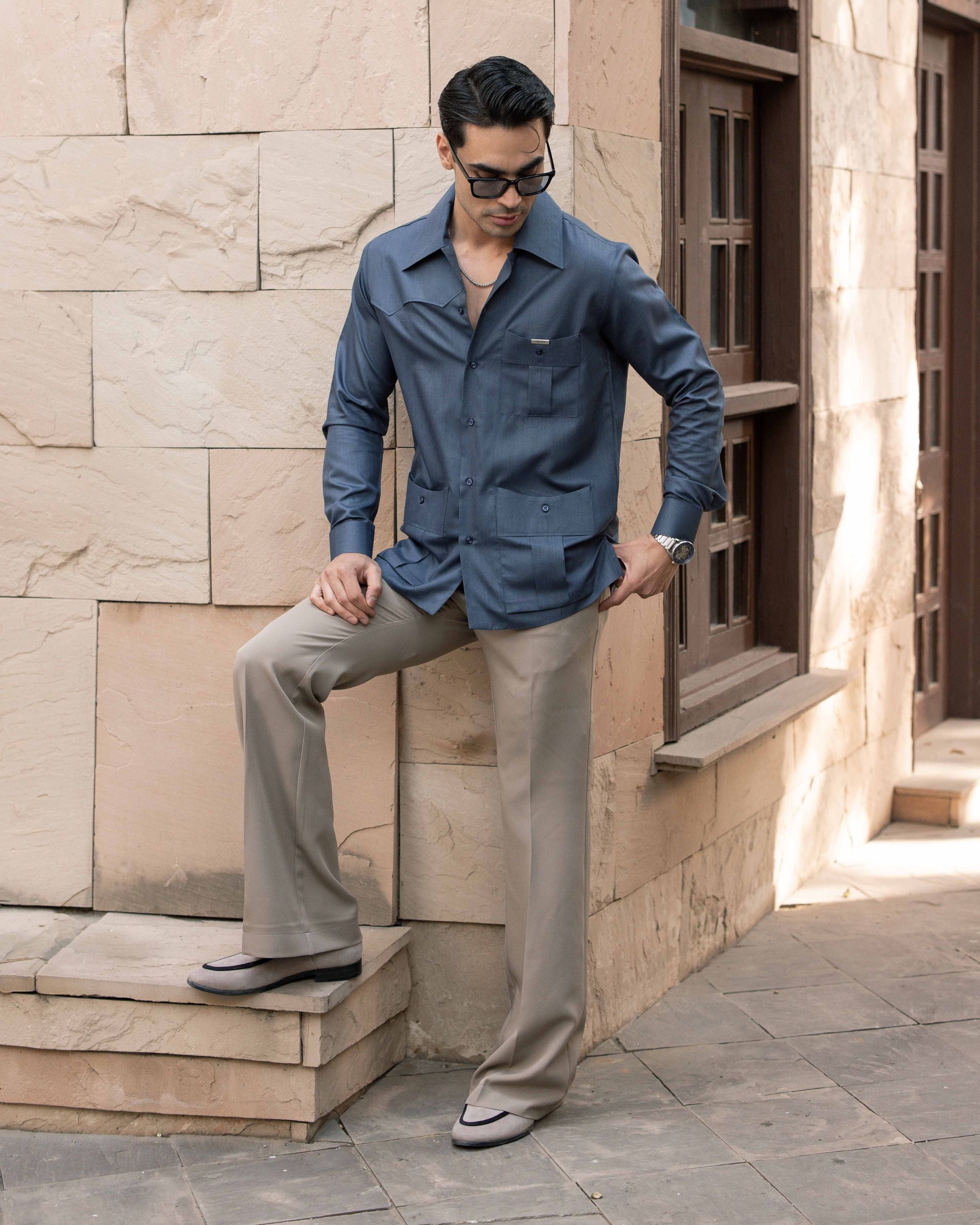 Ash Blue 3-Pockets Elevated Shirt