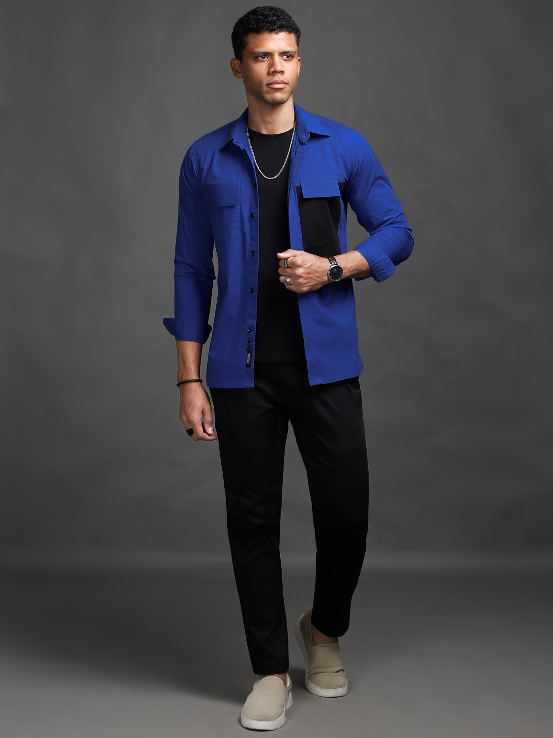 Electric Blue Contrast Pocket Shirt