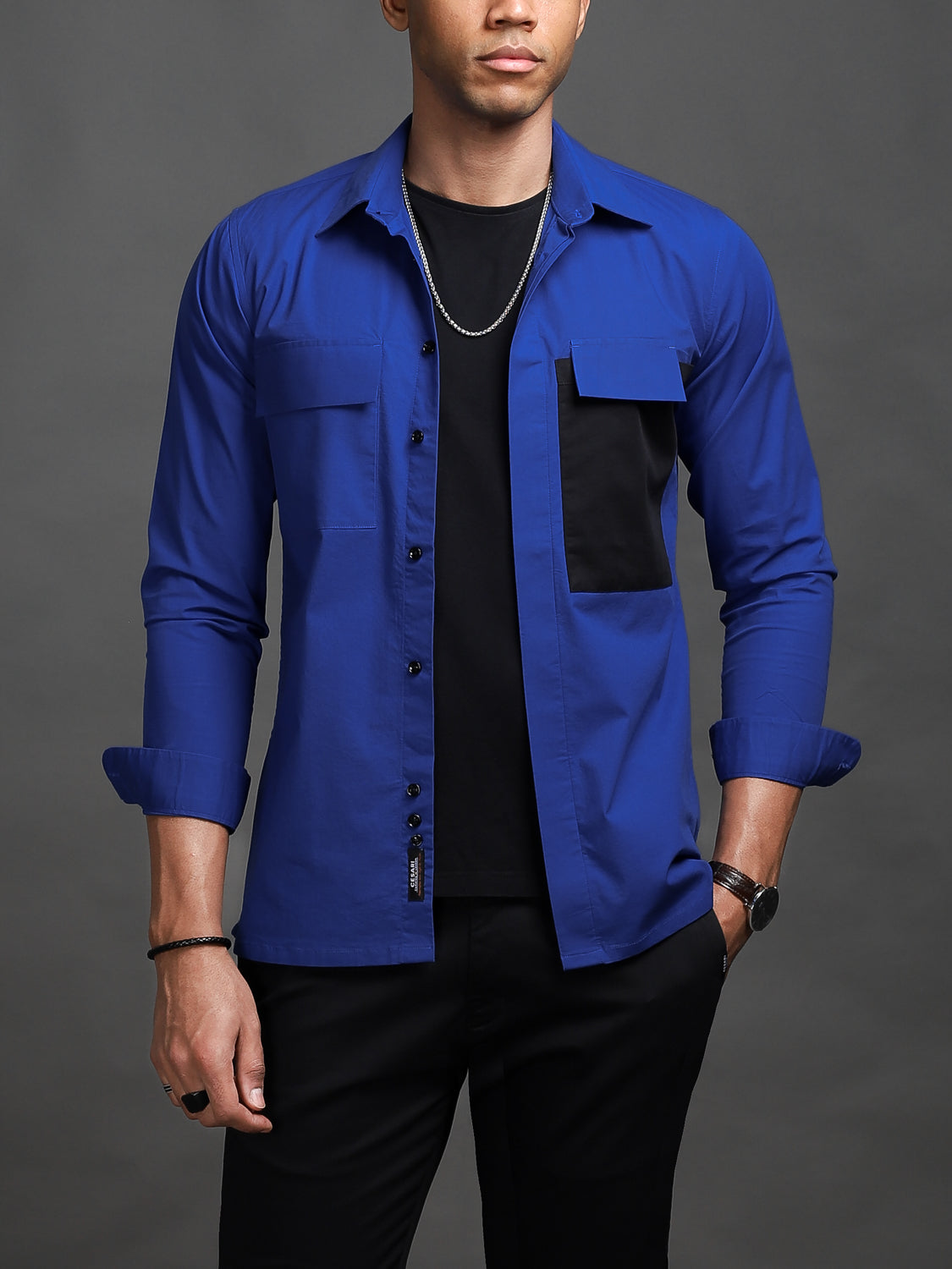 Electric Blue Contrast Pocket Shirt