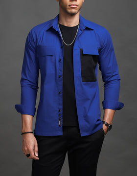 Electric Blue Contrast Pocket Shirt (Studio Collection)