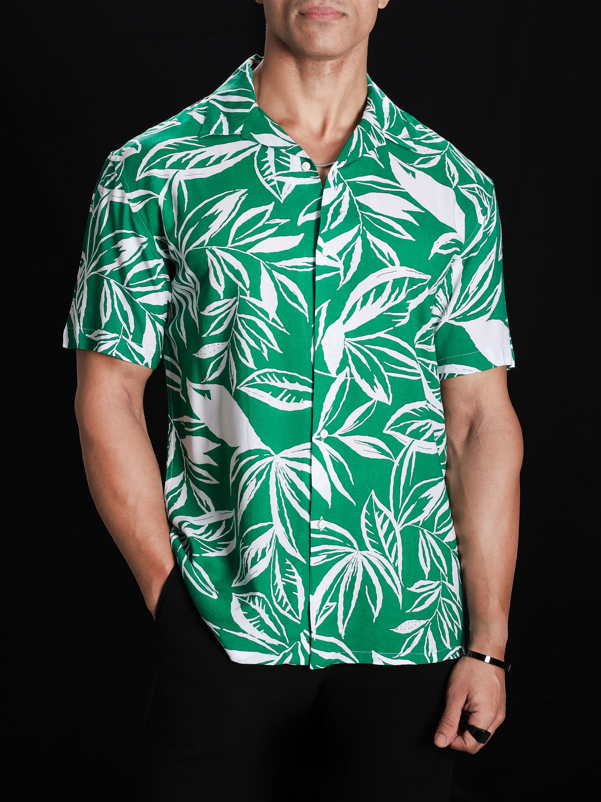 Emerald Green Leaves Print Shirt
