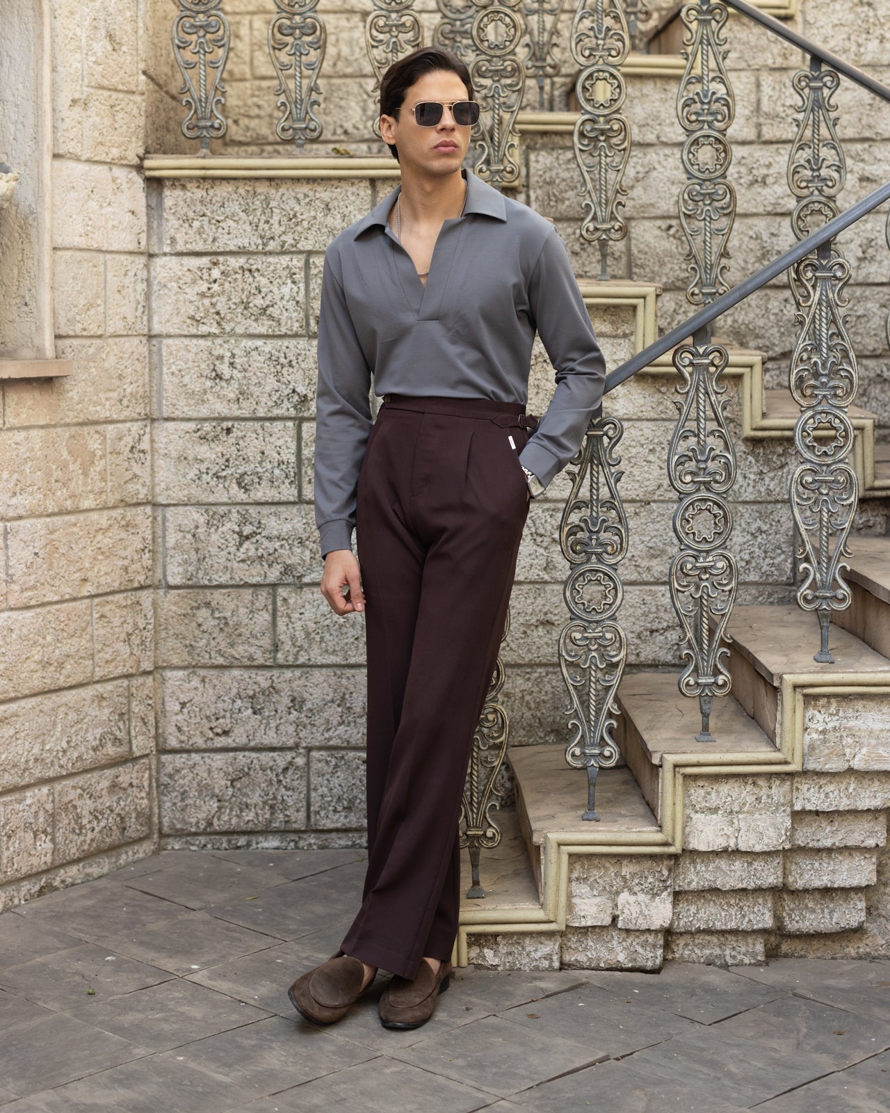 Espresso Brown Tailored Wide Single Pleated Trousers (Fit 301 : Tailored Wide Leg - High Rise)