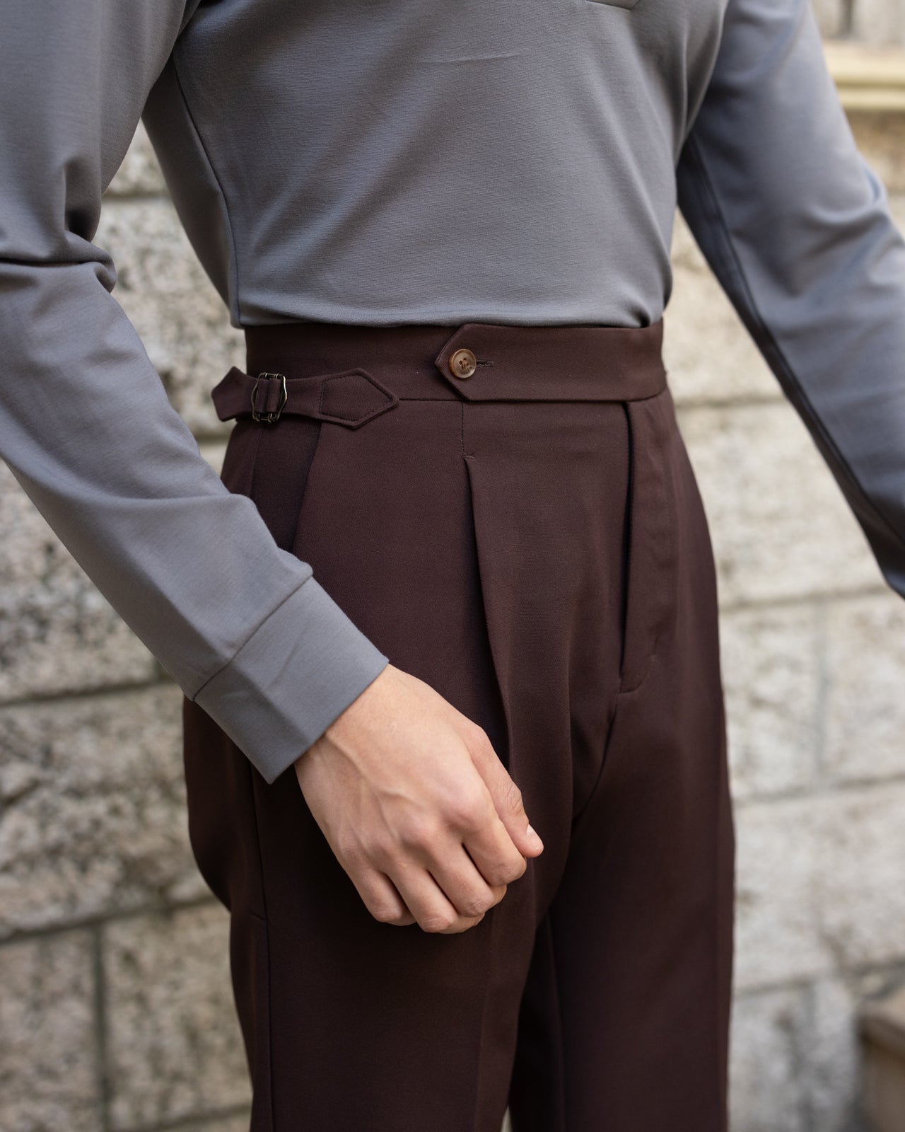 Espresso Brown Tailored Wide Single Pleated Trousers (Fit 301 : Tailored Wide Leg - High Rise)