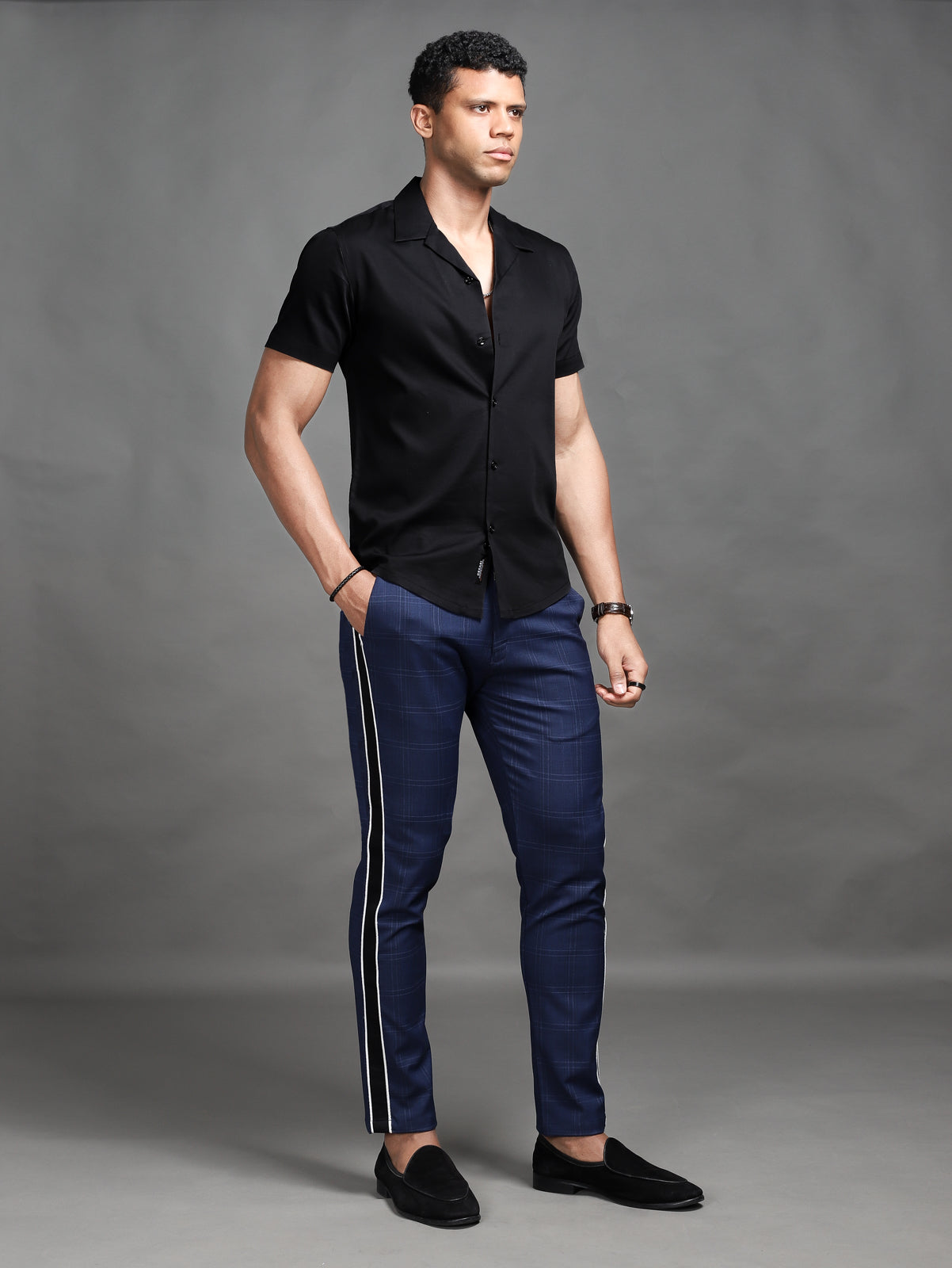 Blue Side Tape Check Pants