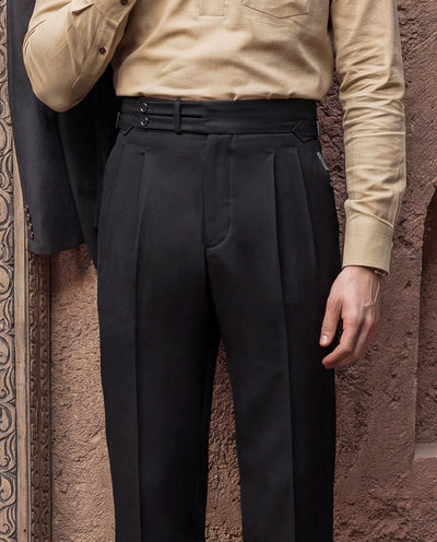 Black Double Tab Gurkha Trousers (Fit 201 : Tailored Straight - High Rise)