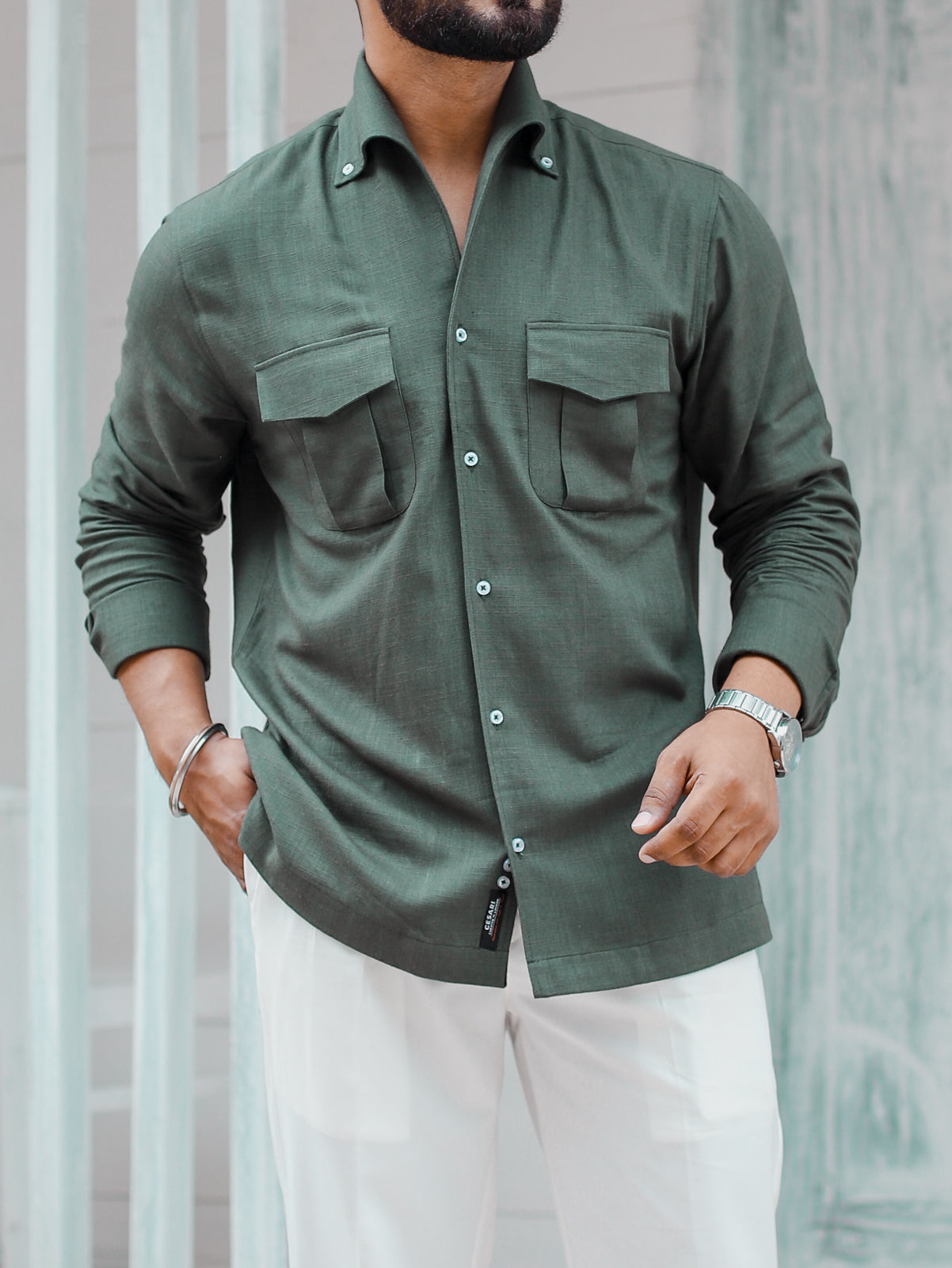 Green - One Piece Button Down Cooper Collar Shirt