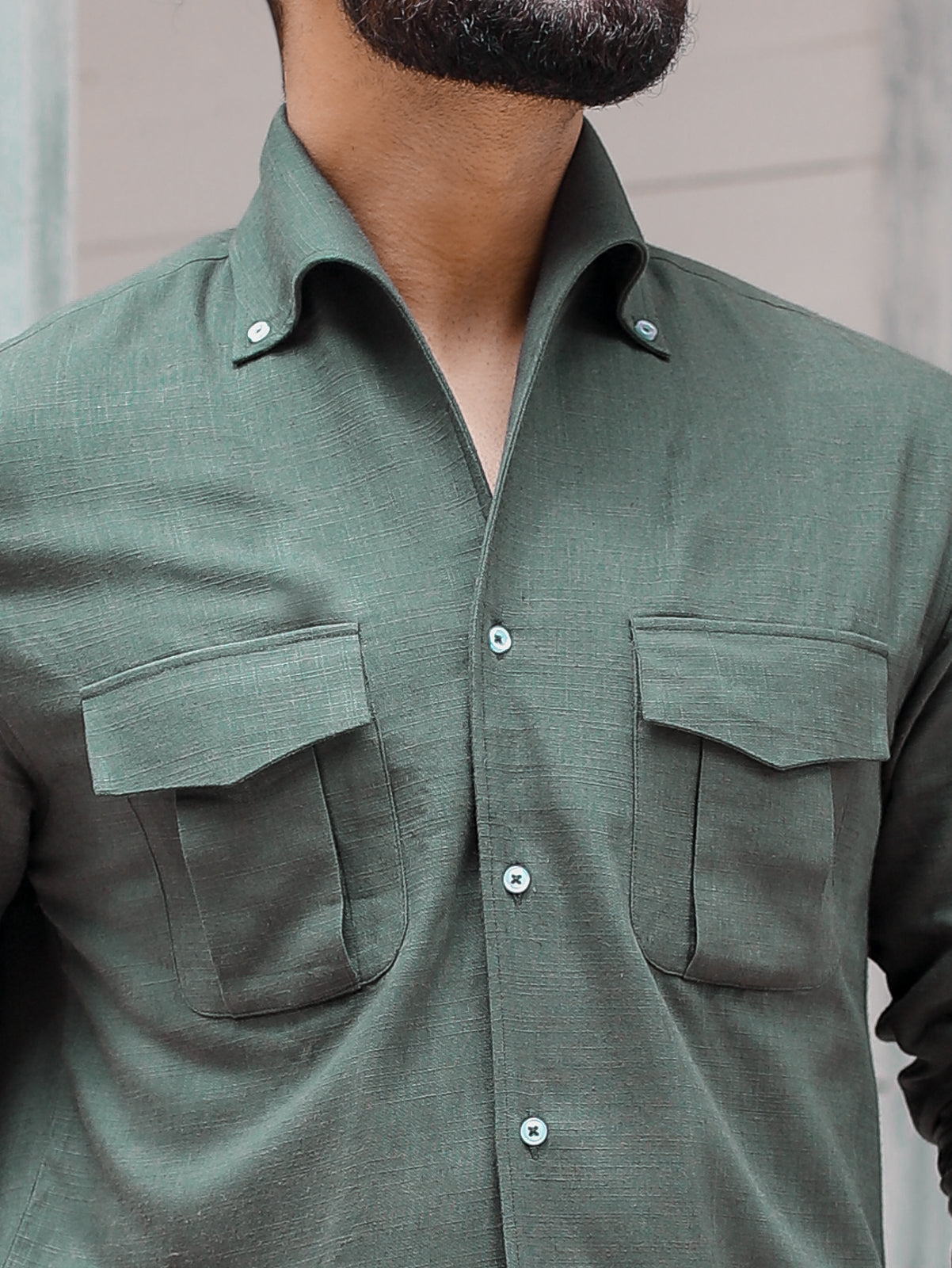 Green - One Piece Button Down Cooper Collar Shirt