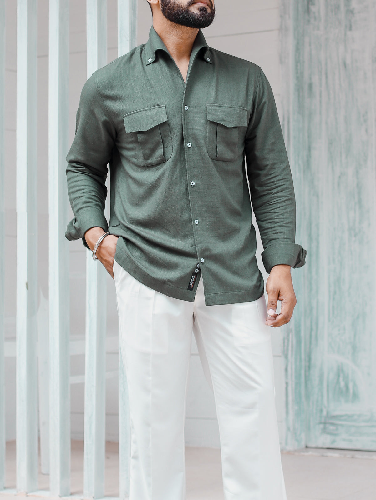 Green - One Piece Button Down Cooper Collar Shirt