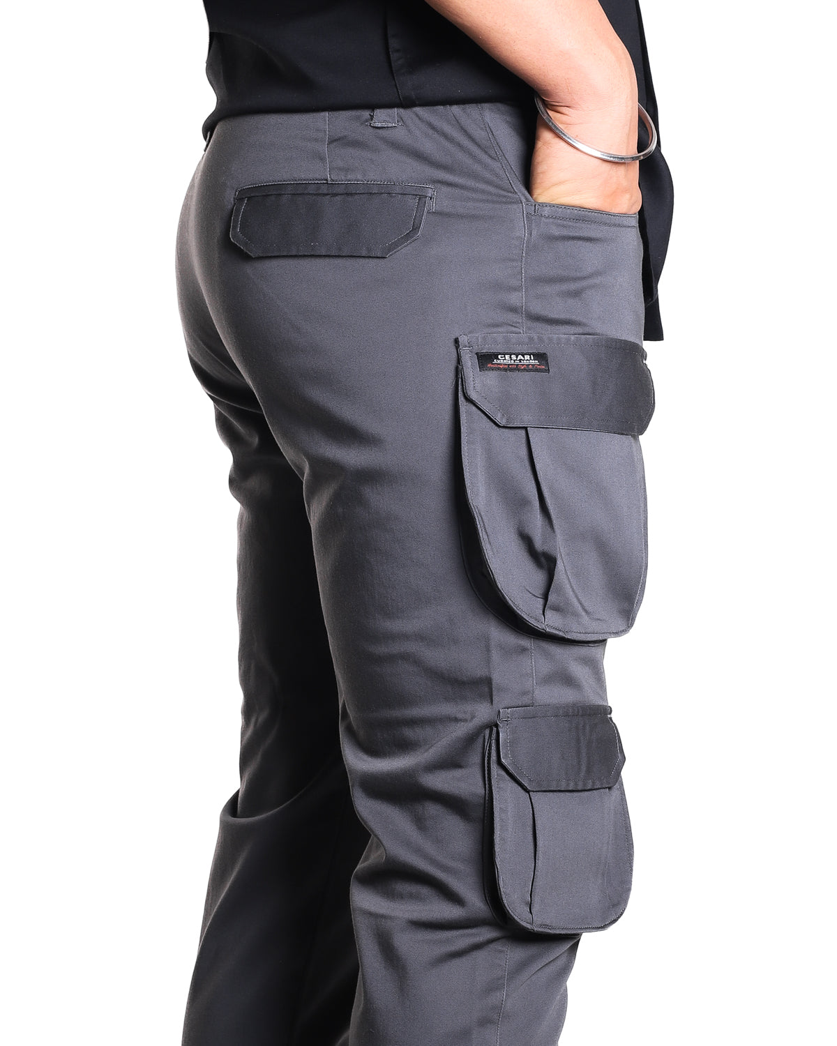 Black 7- Pocket Cargo Stretch Pants by CESARI LONDON - CESARI LONDON