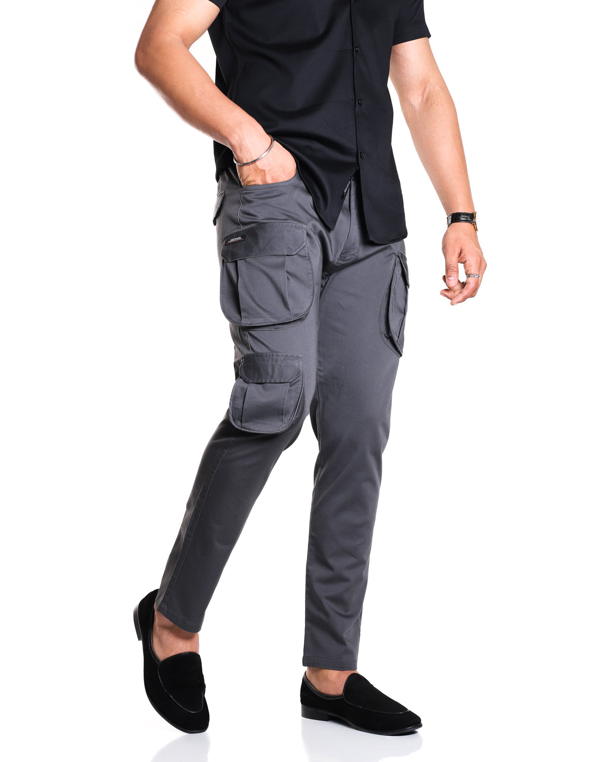 Mens Six Pocket Grey Cargo Pant – Half Ticket